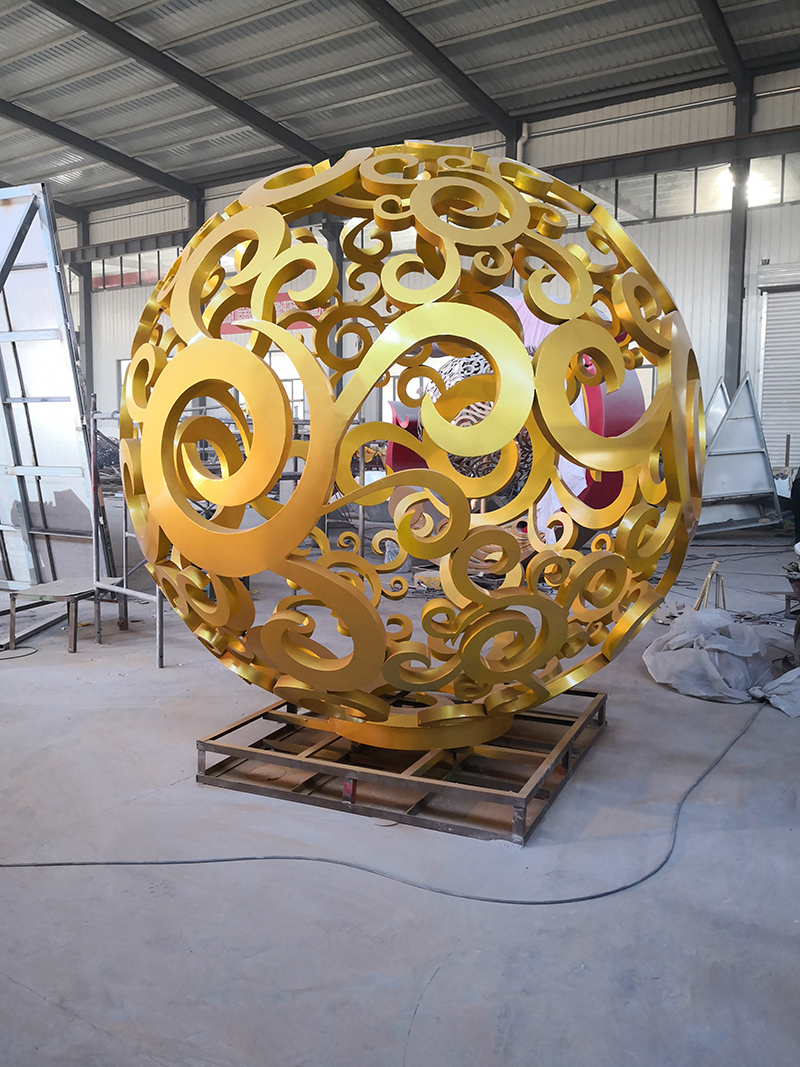 不锈钢球形环形雕塑