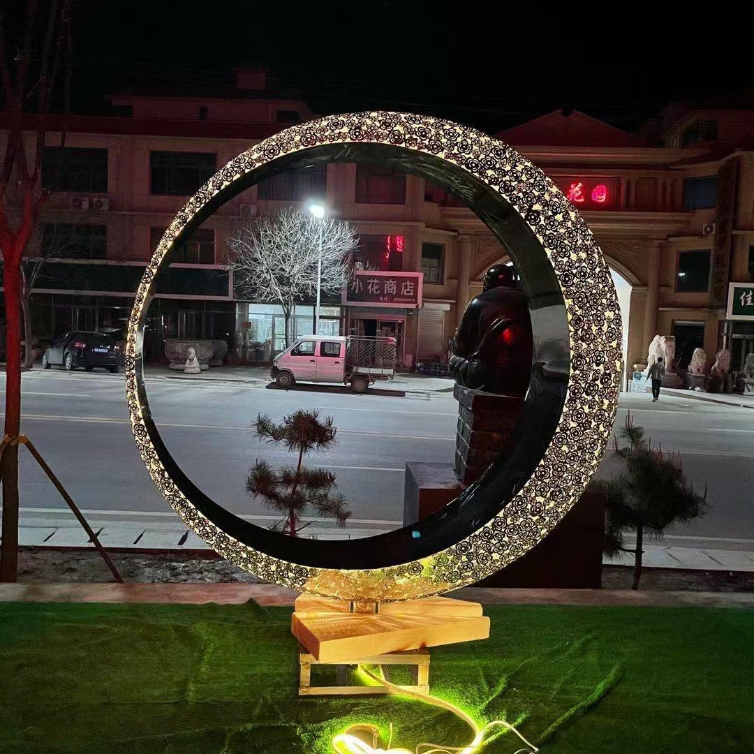 不锈钢球形环形雕塑